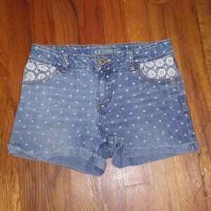 Denim jean Shorts polka dots lace festival raw hem